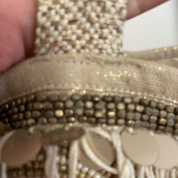 Chico’s, Cream Metallic Beaded and Fringed Large tote bag. New - Picture 7 of 10